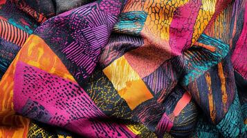 Vibrant Abstract Fabric Design with Bold Geometric Pattern photo