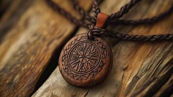 Handcrafted Wooden Pendant with Intricate Design photo