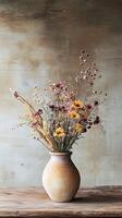 Rustic Dried Flower Bouquet in Earthenware Vase photo