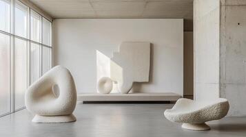 Modern Minimalist Interior Design with Abstract Sculptures photo