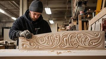 Intricate Wood Carving in Progress photo