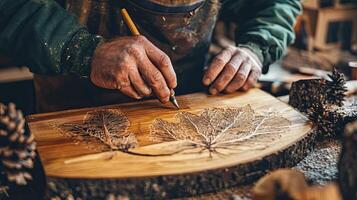 Intricate Wood Carving Design with Leaf Motif photo