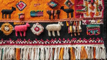 Vibrant Handwoven Textile Art with Intricate Patterns photo