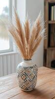 Bohemian Style Vase with Dried Pampas Grass - Home Decor photo