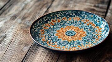 Vibrant Hand-Painted Decorative Plate for a Rustic Dining Experience photo