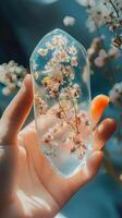 Delicate Pressed Flowers in Resin Crystal - A Stunning Piece of Art photo