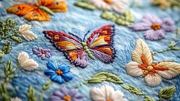 Detailed Embroidery with Exquisite Butterflies and Flowers photo