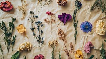 Dried Flowers Arrangement on Crinkled Paper photo