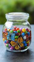 Colorful Candy Jar with Butterflies Design photo