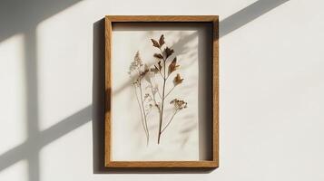 Delicate Dried Botanicals in a Wooden Frame photo