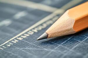 Close up of pencil point resting on graph depicting financial data analysis photo