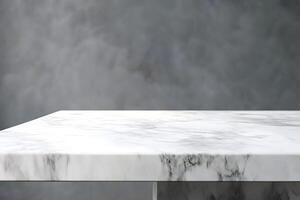 Empty white marble table top on gray concrete background photo