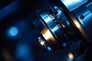 Microscope objective lens showing precise engineering and scientific research photo