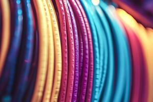 Colorful network cables hanging and creating a technological pattern photo