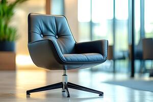 Modern swivel leather armchair in office lobby setting photo