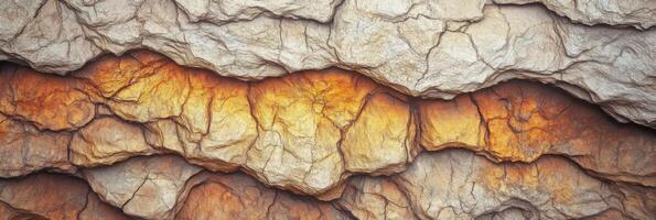 Textured rock formation with layers of striking earthy hues and detailed cracks photo