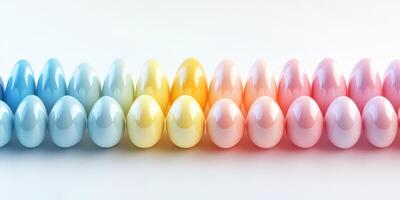 Colorful gradient eggs in pastel shades lined up in perfect row photo