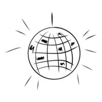 Hand drawn whimsical disco ball illustration, doodle style disco ball, retro style vector