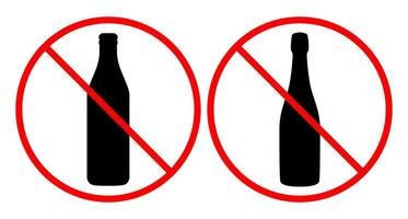 Set of Prohibited alcohol consumption sign. illustration symbol of bottle with red prohibition circle and slash, symbolizing no drinking allowed vector