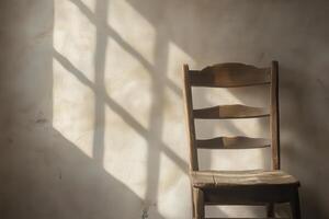 Wooden Chair Against Wall In Sunlight photo