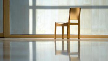 Wooden Chair Stands Alone Near Window In Sunlight photo