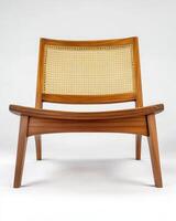 Modern Wooden Chair With Woven Cane Backrest photo