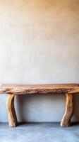 Rustic Live Edge Wooden Console Table Against a Neutral Wall photo