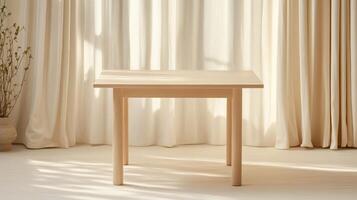 Minimalist Wooden Table Interior Design Photography A Study in Light and Simple Elegance in a Modern Home Setting photo