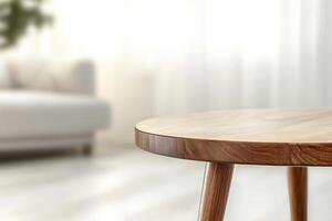 Modern Minimalist Wooden Coffee Table in a Bright Living Room Setting photo