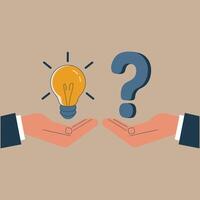 Two hands holding a light bulb and a question mark vector
