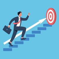 Determined Businessman Climbing Success Ladder Towards Target vector