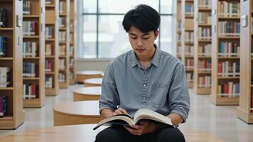 alunno focalizzata su ricerca o Università Incarico nel biblioteca ambientazione video