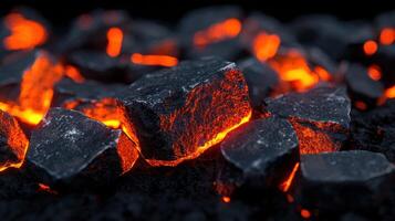 Glowing Embers Hot Volcanic Rocks Intense Heat Dark Background Close Up photo