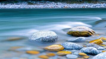 Serene River Stones Smooth Colorful Rocks in Flowing Water Nature Photography photo