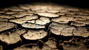 Cracked Dry Earth Texture Close Up of Drought Stricken Soil Surface photo