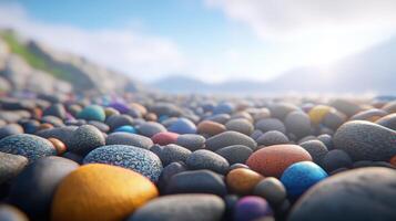 Colorful Smooth Stones Beach Pebble Background Seashore Rocks Texture photo