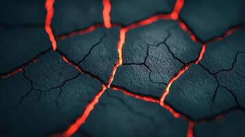 Glowing Lava Cracks in Dark Volcanic Rock Abstract Texture Background photo