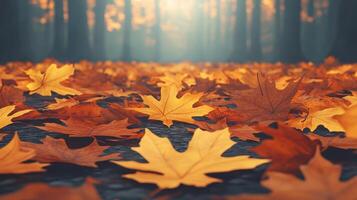 Golden Autumn Leaves on Forest Path Fall Foliage Background Image photo
