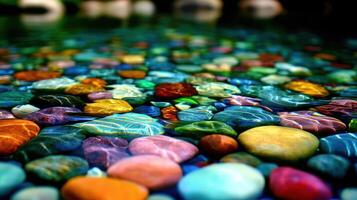 Vibrant Colorful Stones Submerged in Clear Water Smooth River Rocks Nature Background photo