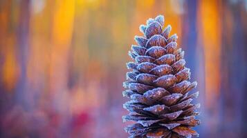 Frosty Pine Cone in Autumnal Forest Winter Wonderland Nature Macro Photography photo