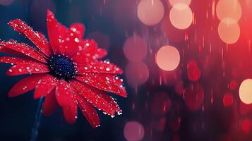 Vibrant Red Flower with Rain Drops Romantic Bokeh Background Nature Photography photo