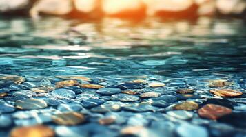 Serene Underwater Scene Clear Water Over Smooth River Rocks photo