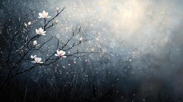 Serene Magnolia Blossoms on Dark Branches Dreamy Spring Background photo