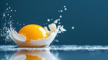 Vibrant Egg Yolk Splashing from Broken Shell in Water Macro Photography photo