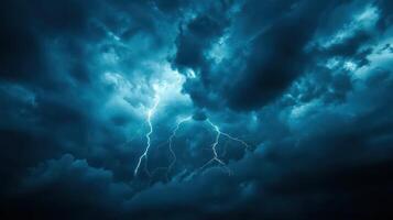 Dramatic Lightning Strikes During a Powerful Night Thunderstorm with Dark Clouds photo