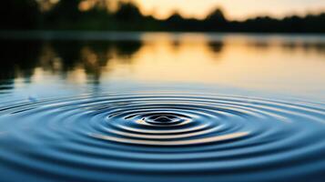Serene Water Ripples Calm Lake Surface with Concentric Circles at Sunset photo