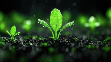Lush Green Seedling Sprouting in Rain Nature Growth and New Life photo
