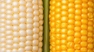 Close up of Yellow and White Corn Kernels Side by Side Comparison Fresh Harvest photo