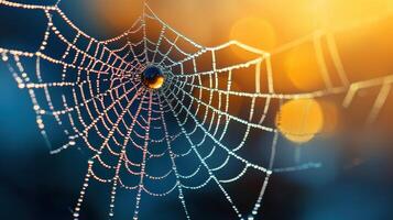 Dew Covered Spiderweb at Sunrise Nature Macro Photography Sparkling Jewels of Autumn photo