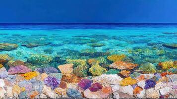 Vibrant Colorful Rocks and Crystal Clear Turquoise Ocean Water Seascape photo